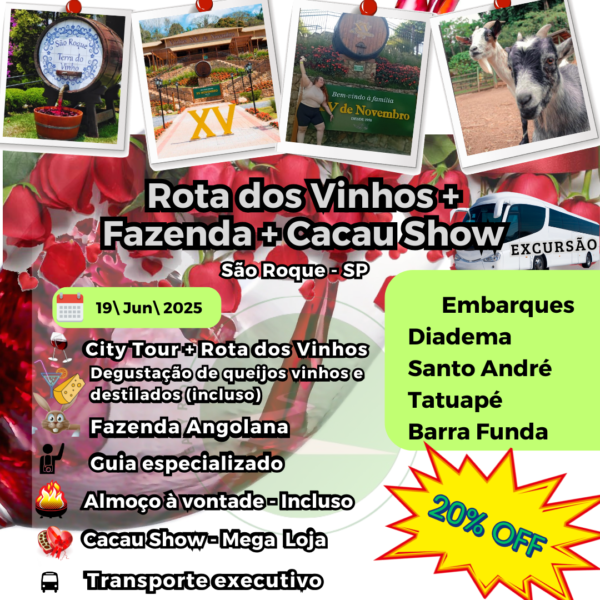ROTA DOS VINHOS - 3 PASSEIOS PELO PREÇO DE 1! | 19/06 - FERIADO CORPUS CHRISTI